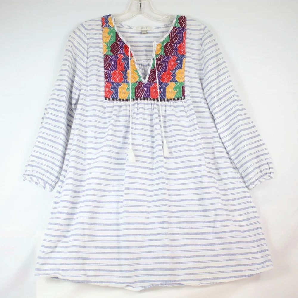 J.Crew White Striped‎ Embroidered Front Tunic Womens Size S
